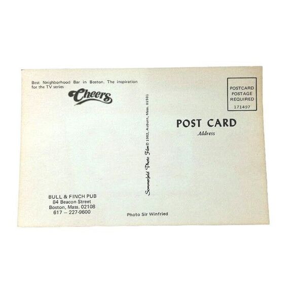Cheers Bull Finch Pub Boston Massachusetts Postcard Vintage Unposted 1982 - Picture 2 of 2